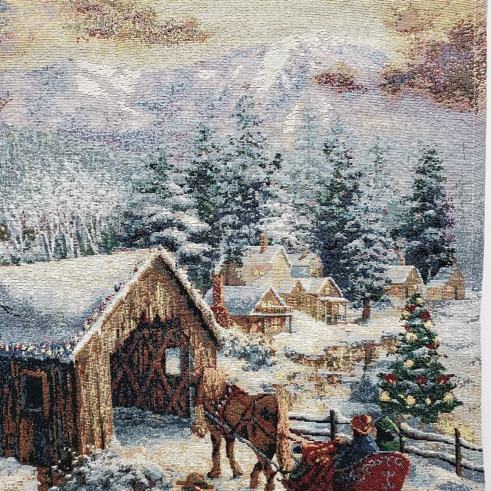 Winter Covered Bridge by Nicky Boehme Wall Tapestry 26X36 Cabin Decor Farmhouse